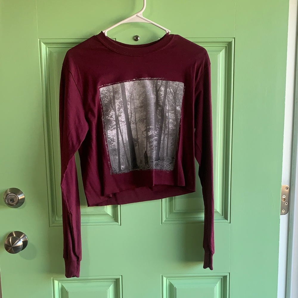 Taylor Swift Maroon Long Sleeve Tee with Forest Graphic